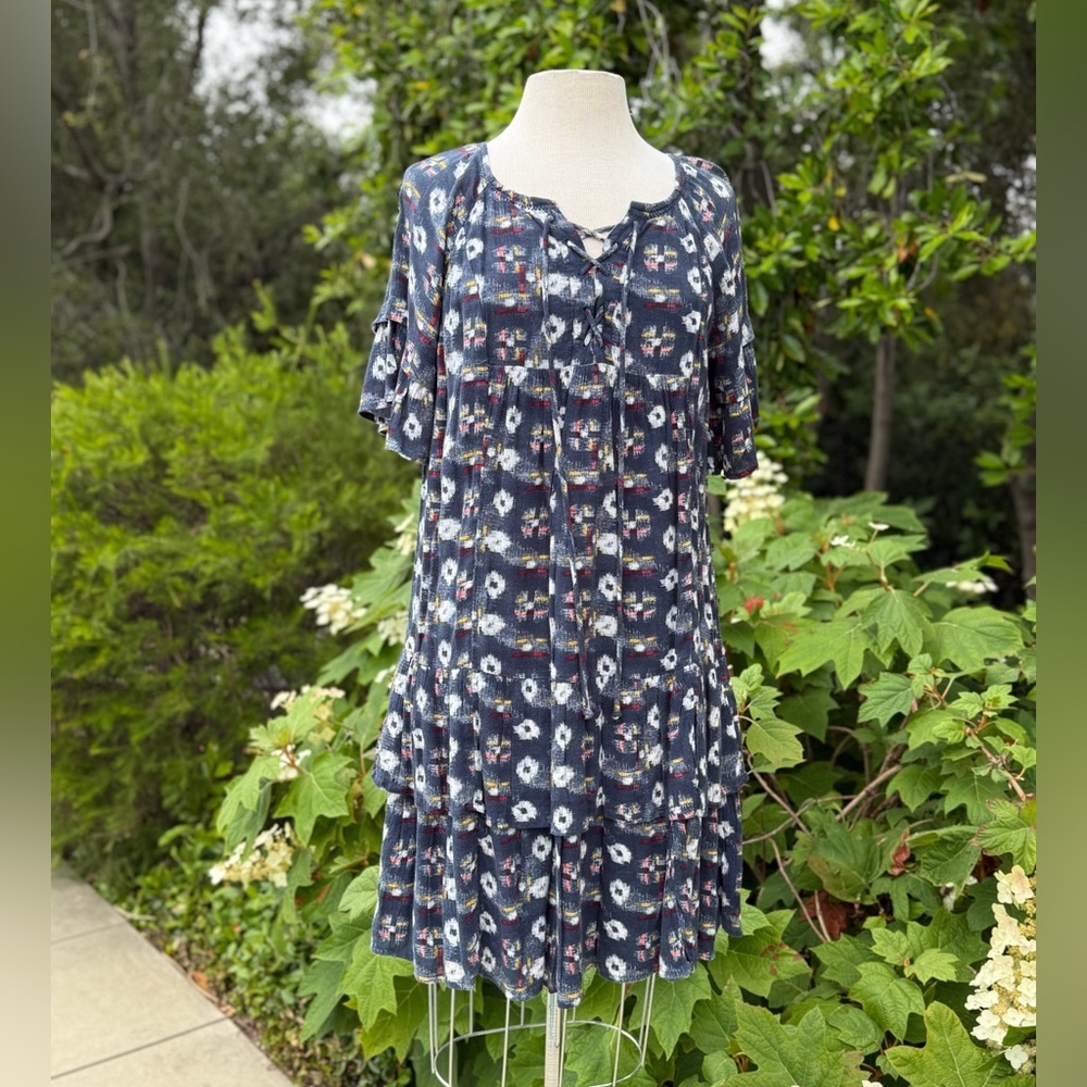 Caslon Navy Floral Tiered Midi Dress